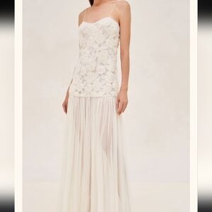 Alexis Natalina Dress Cream Fabric & 3D Flower Enbelishment Accent Weaddin Maxi